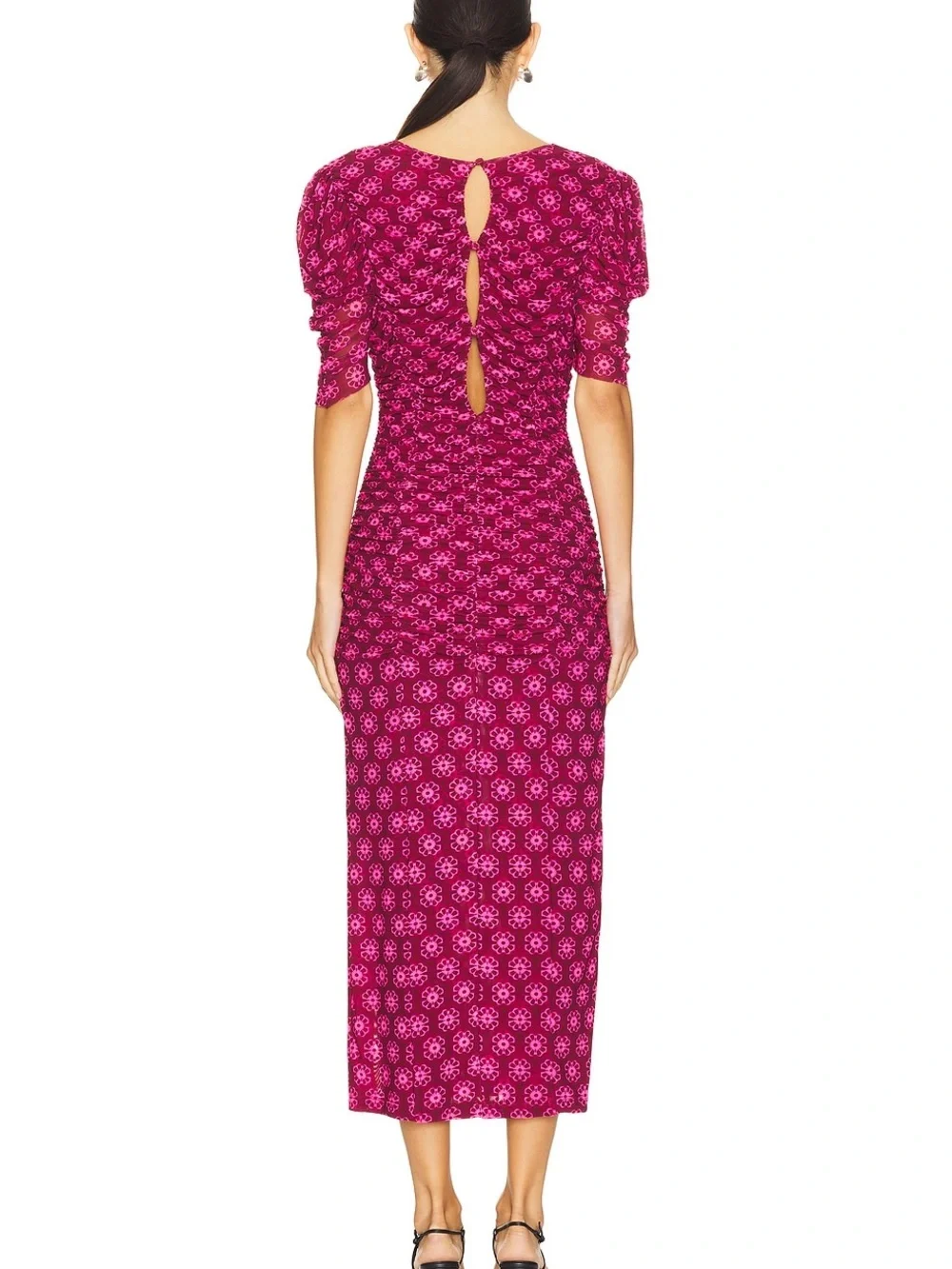 Free People Fuchsia Floral Midi Dress with Side Slit